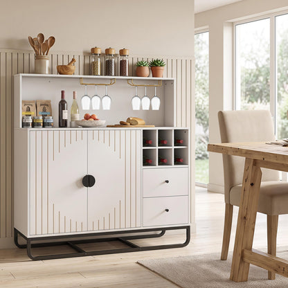 Bar cabinet with wine rack and glass holder, white with gold rack, DirectDeals 47in wide on Tampa Home & Garden Store