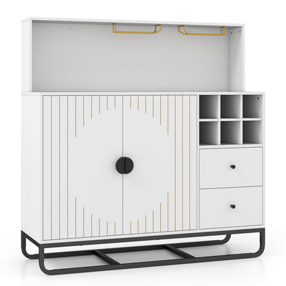 Bar cabinet by DirectDeals with wine rack and glass holder, white with gold vertical trim on Tampa Home & Garden Store