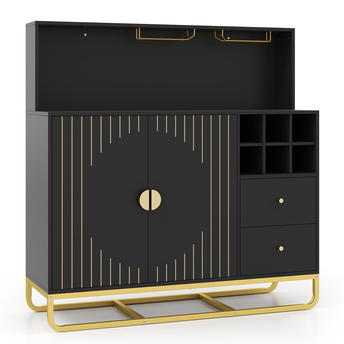 Bar cabinet with wine rack and glass holder, DirectDeals, black with gold accents on Tampa Home & Garden Store