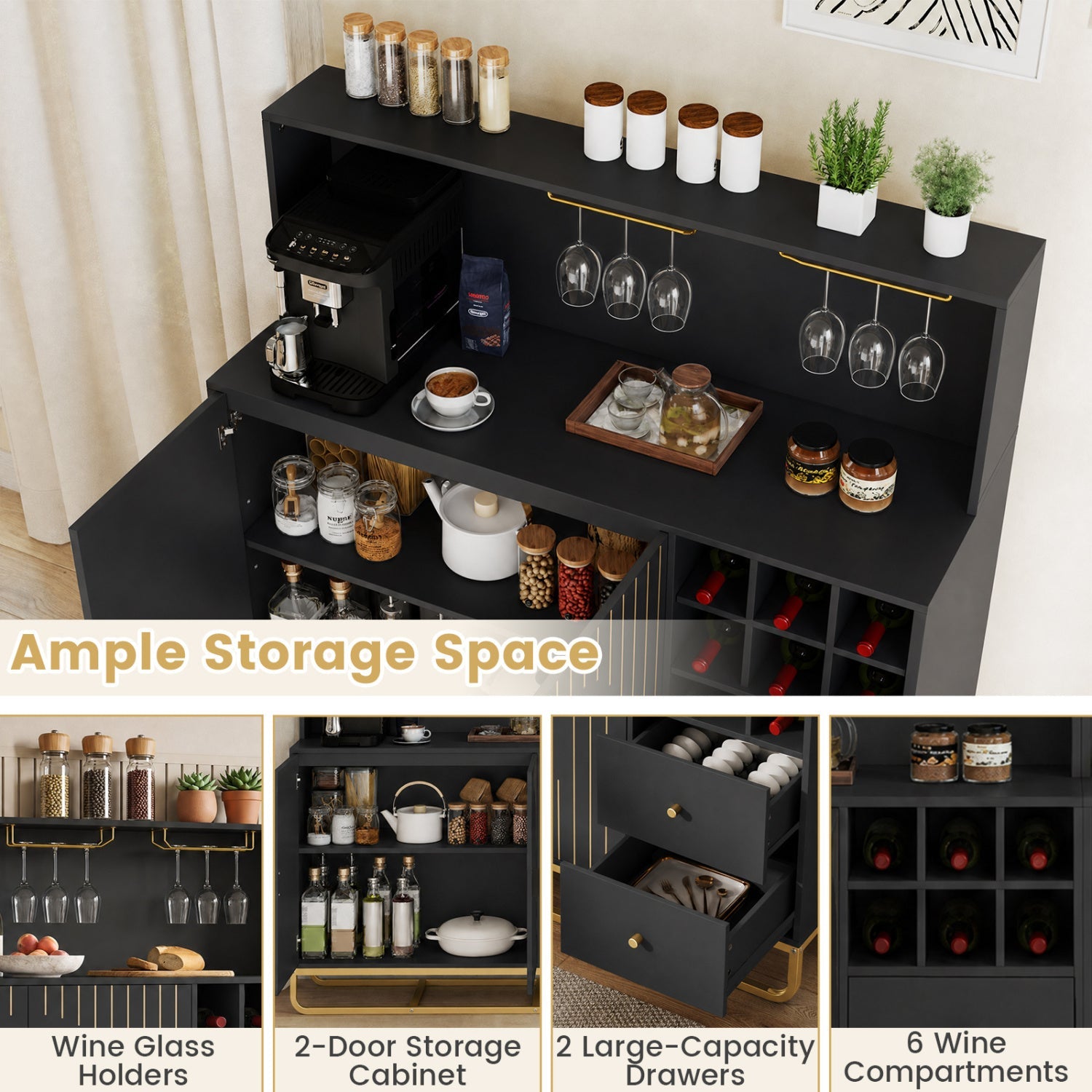 Bar cabinet by DirectDeals, dark finish with wine rack and glass holders, 47in wide on Tampa Home & Garden Store