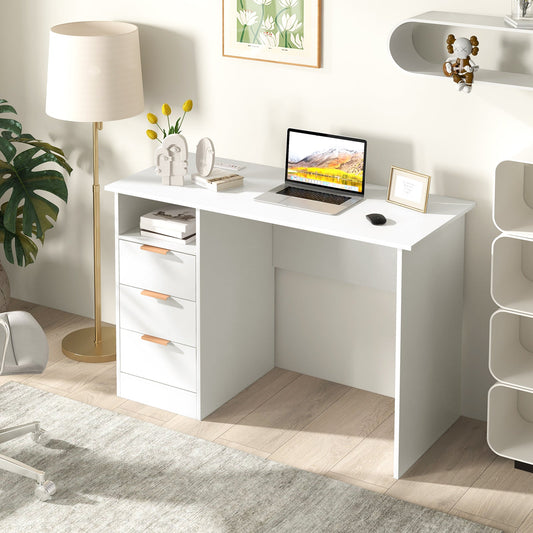 Home Office Desk with Power Outlet 3 Storage Drawers and Open Compartment-White - Tampa Home & Garden Store