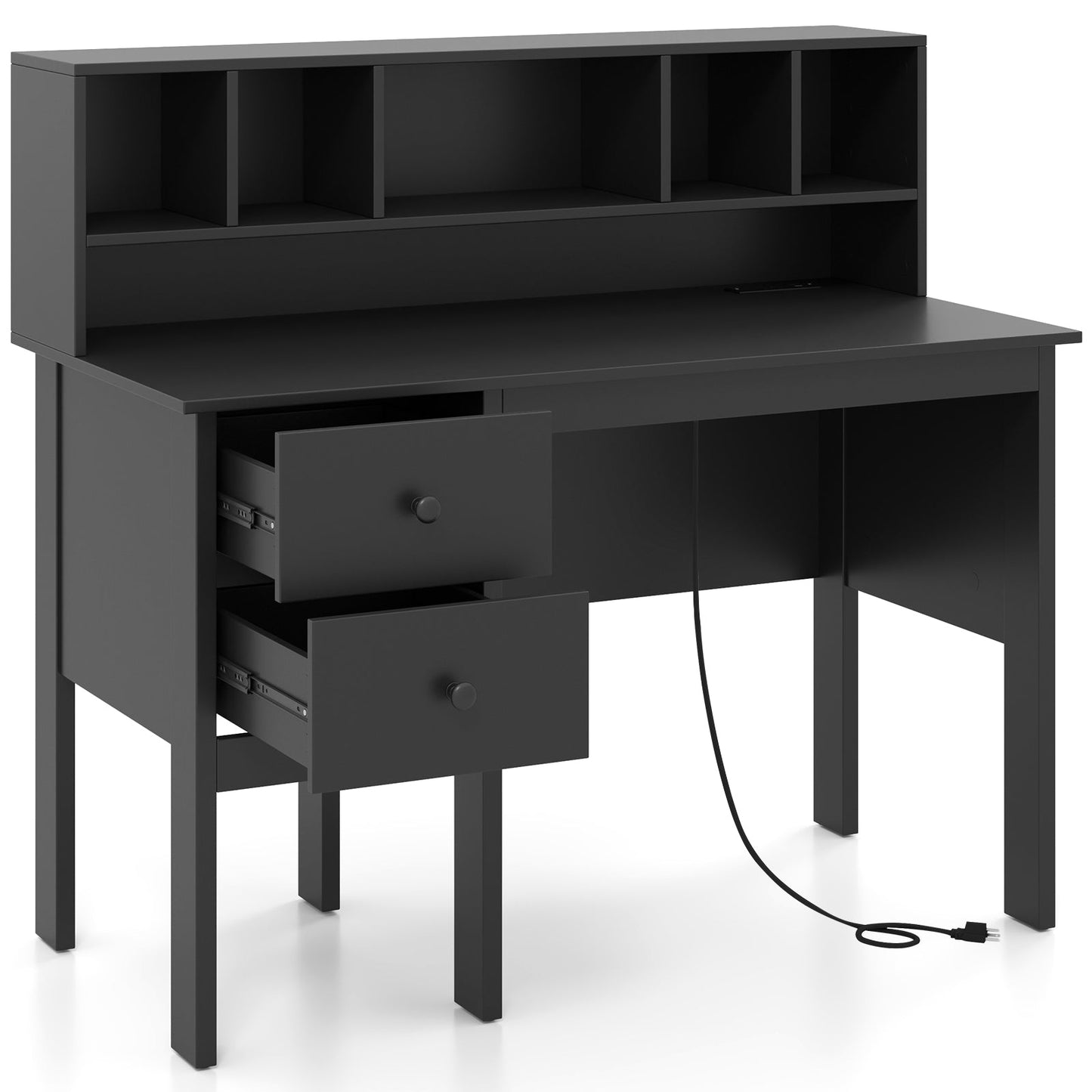 Escritorio para computadora de 48 pulgadas con cajones y tomas de corriente - Negro