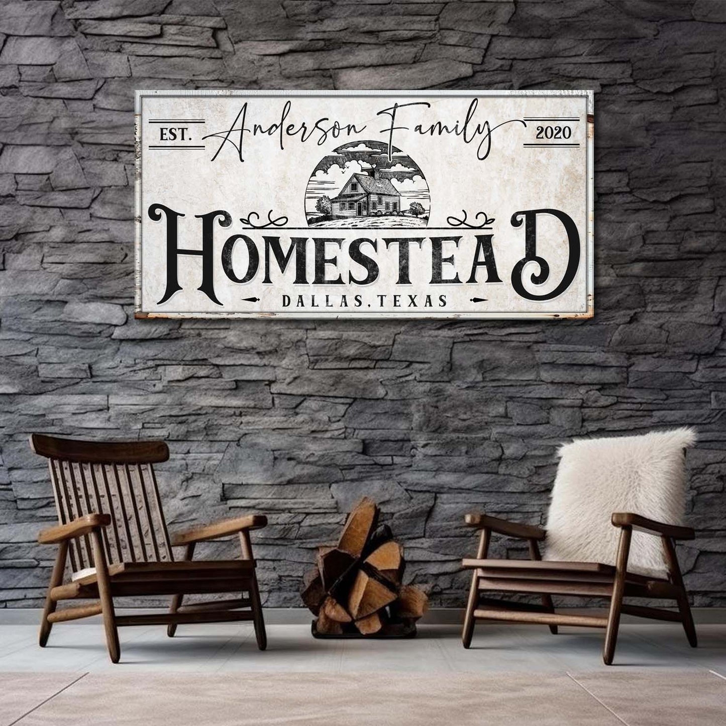 Homestead Sign XII canvas by Tailored Canvases on rustic beige backdrop with vintage typography on Tampa Home & Garden Store