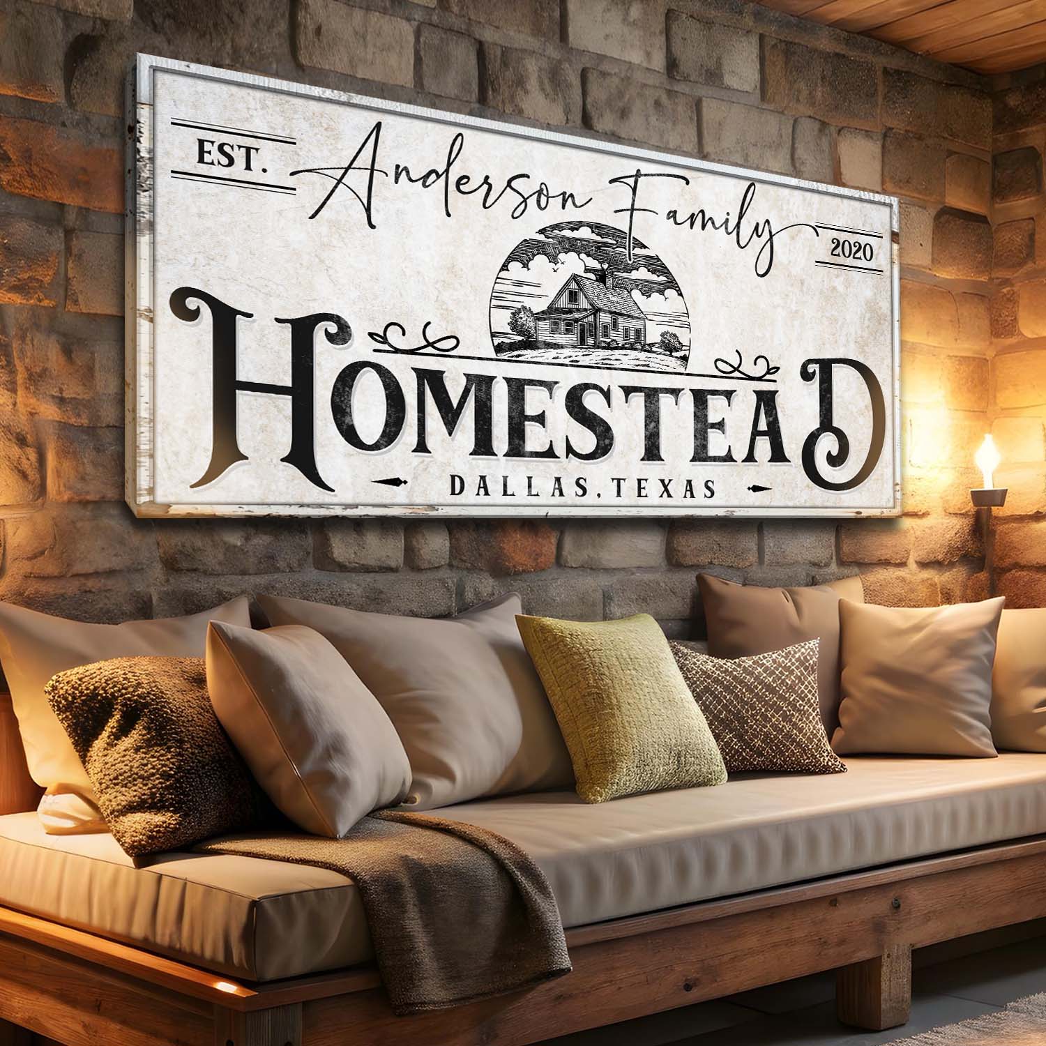 Homestead Sign XII canvas by Tailored Canvases; distressed white crafting canvas with house motif on Tampa Home & Garden Store
