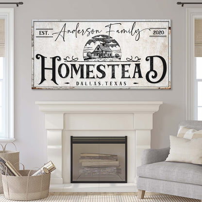 Homestead Sign XII canvas art with distressed ivory background and HOMESTEAD typography, house scene on Tampa Home & Garden Store