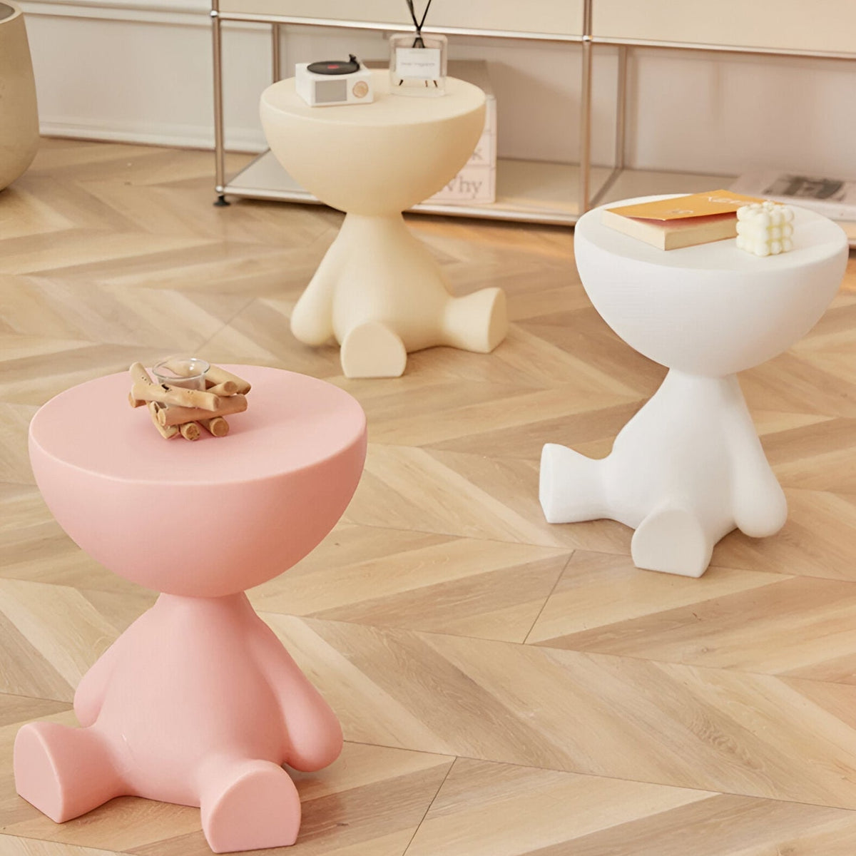Round coffee tables Moktan Sabai pink and white pedestal end tables, set of 3 on Tampa Home & Garden Store
