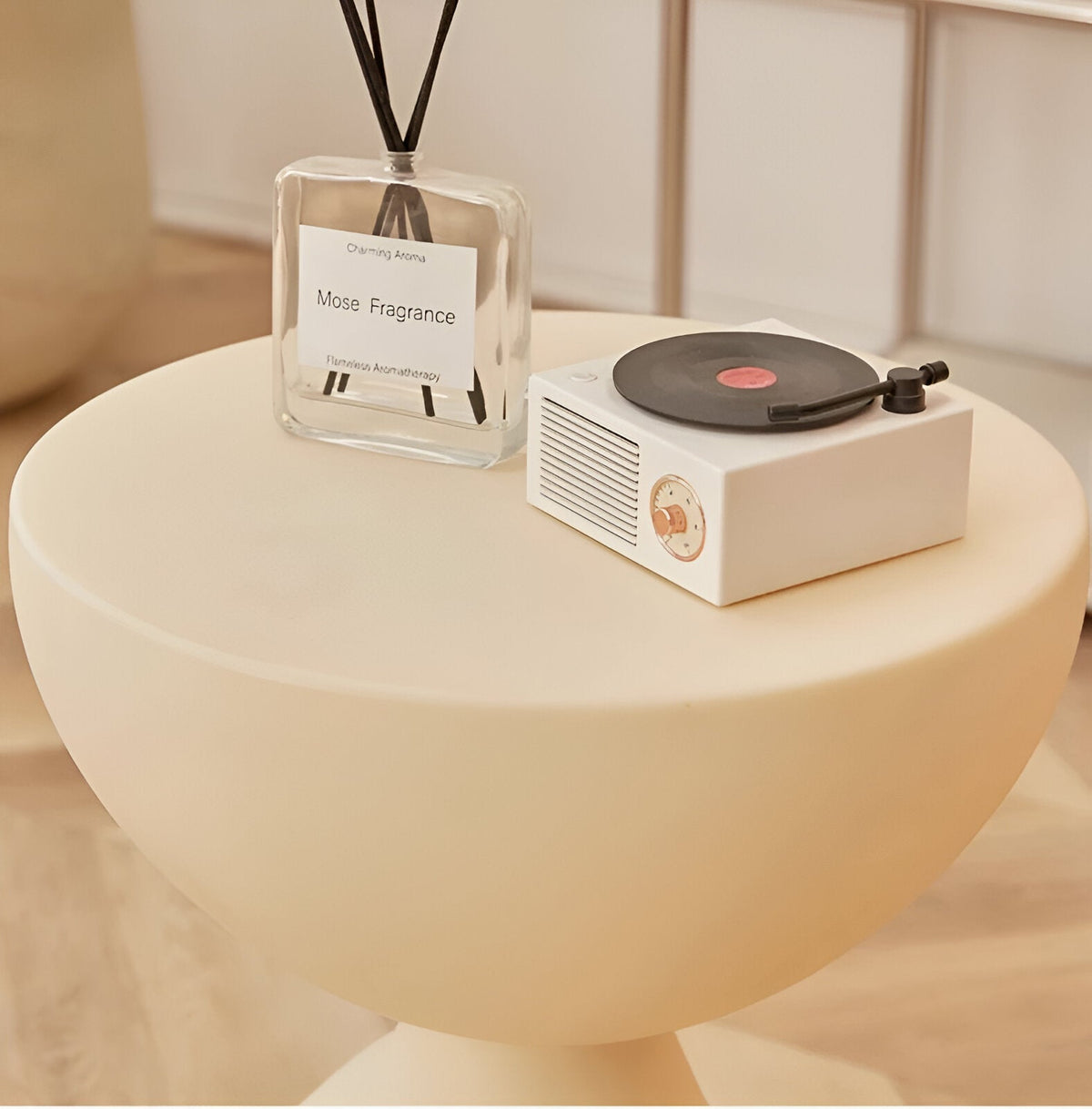Round coffee table side table Moktan Sabai white finish, modern design on Tampa Home & Garden Store