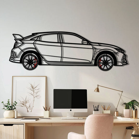 Honda Civic Type R Metal Car Wall Art with Rotating Wheels - JDM Performance Silhouette - Interactive Automotive Wall Decor - KAFMEKA142 - Tampa Home & Garden Store