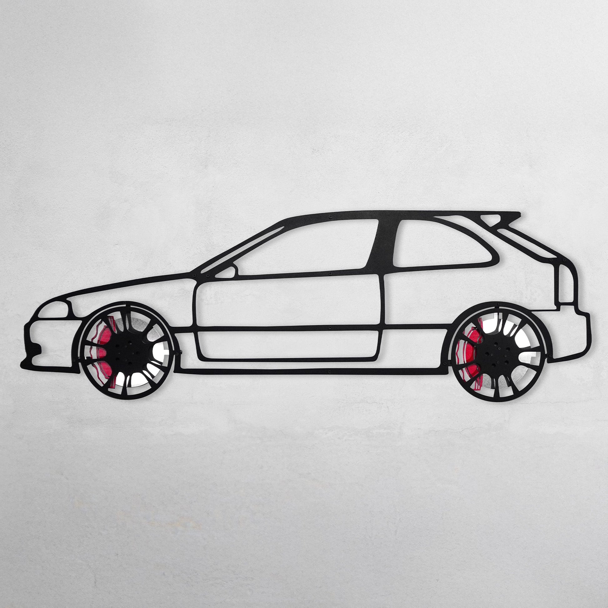 Honda Civic Wall Art – JDM Steel Silhouette with Spinning Wheels-KAFMEKA028 - Tampa Home & Garden Store