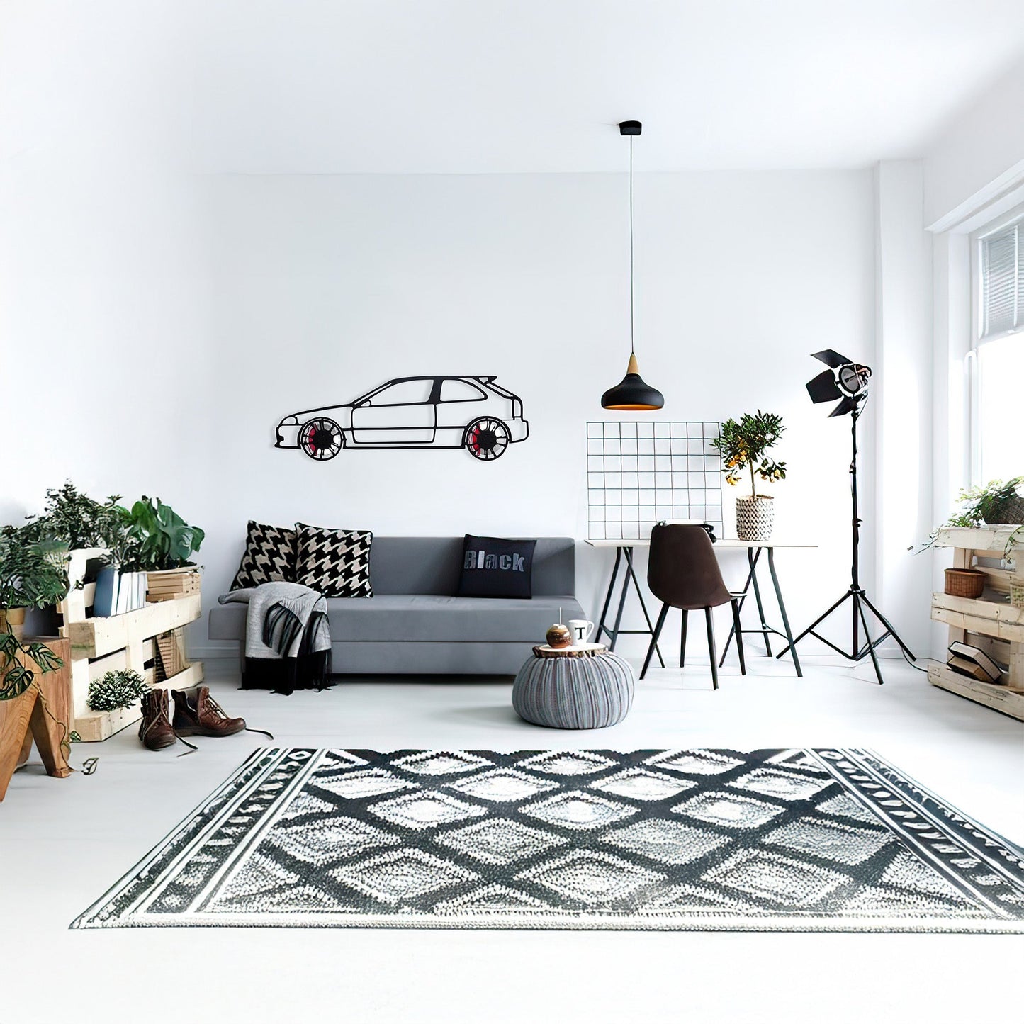 Honda Civic Wall Art – JDM Steel Silhouette with Spinning Wheels-KAFMEKA028 - Tampa Home & Garden Store