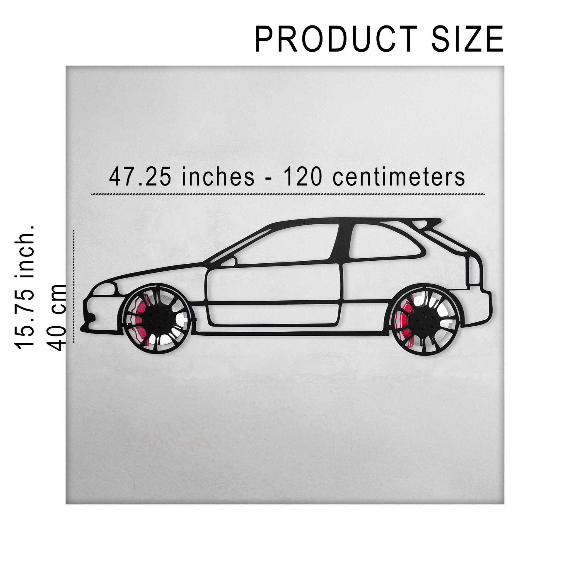 Honda Civic Wall Art – JDM Steel Silhouette with Spinning Wheels-KAFMEKA028 - Tampa Home & Garden Store