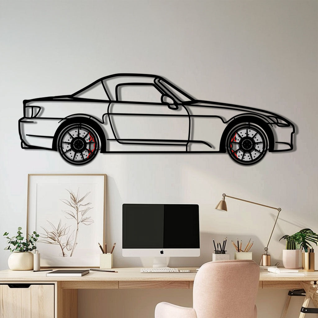 Honda S2000 Metal Car Wall Art with Rotating Wheels - JDM Roadster Silhouette - Interactive Automotive Wall Decor - KAFMEKA143 - Tampa Home & Garden Store
