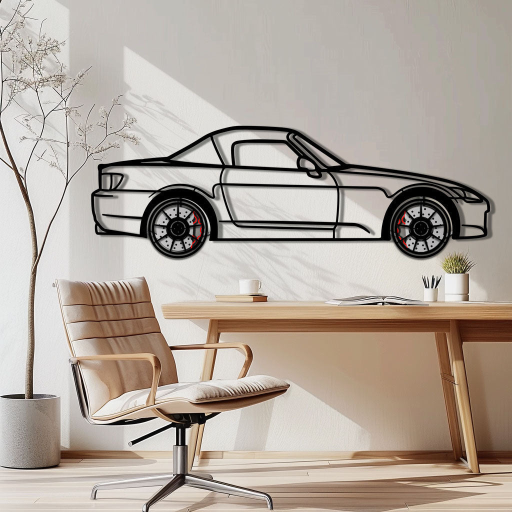 Honda S2000 Metal Car Wall Art with Rotating Wheels - JDM Roadster Silhouette - Interactive Automotive Wall Decor - KAFMEKA143 - Tampa Home & Garden Store