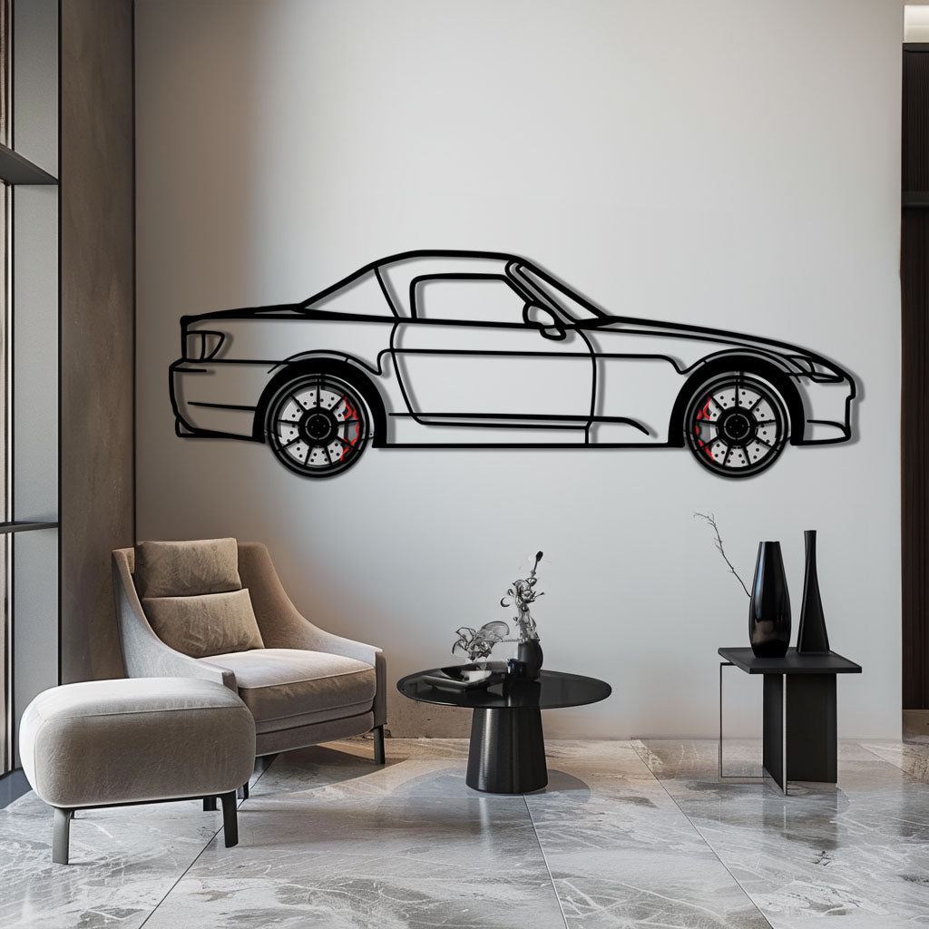 Honda S2000 Metal Car Wall Art with Rotating Wheels - JDM Roadster Silhouette - Interactive Automotive Wall Decor - KAFMEKA143 - Tampa Home & Garden Store