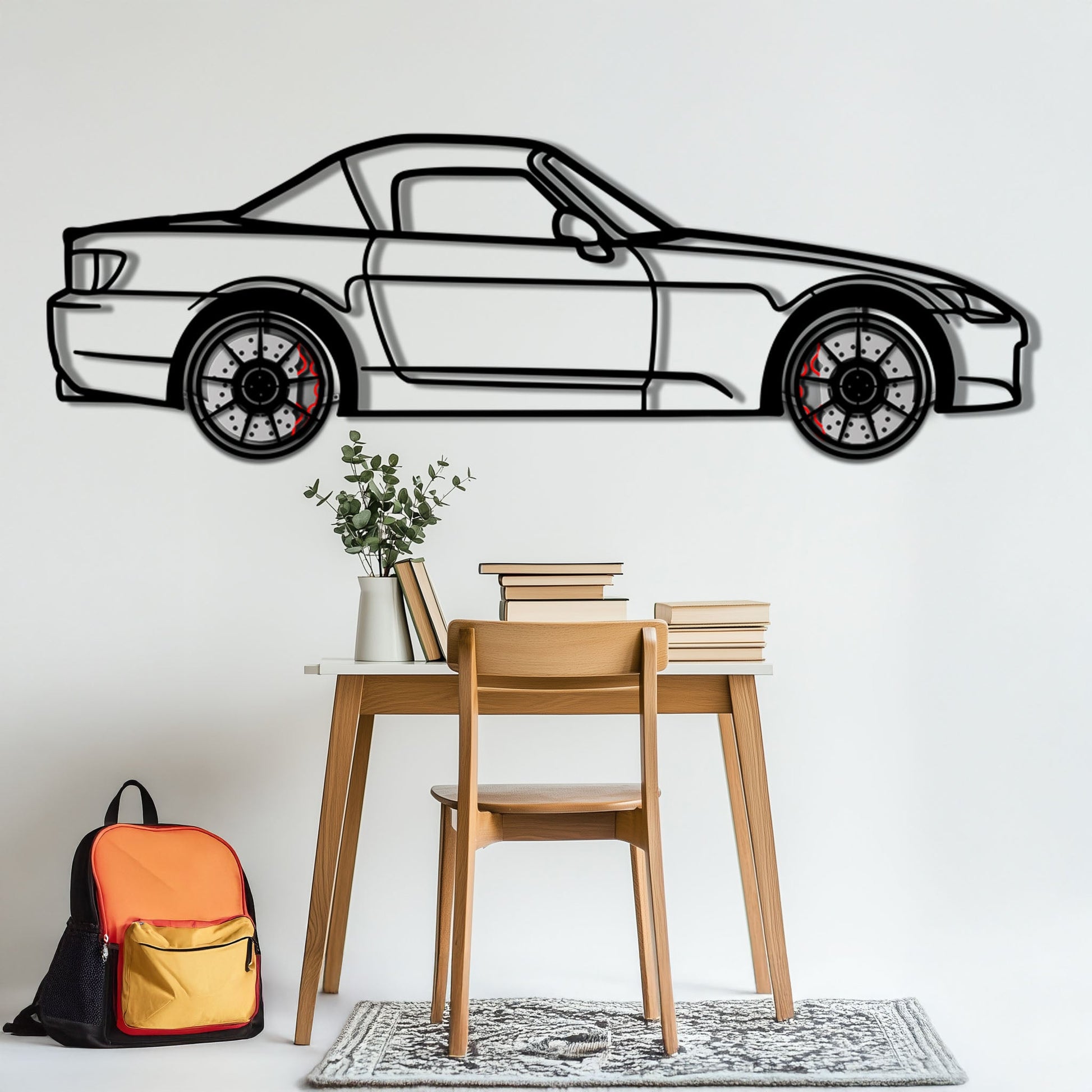 Honda S2000 Metal Car Wall Art with Rotating Wheels - JDM Roadster Silhouette - Interactive Automotive Wall Decor - KAFMEKA143 - Tampa Home & Garden Store