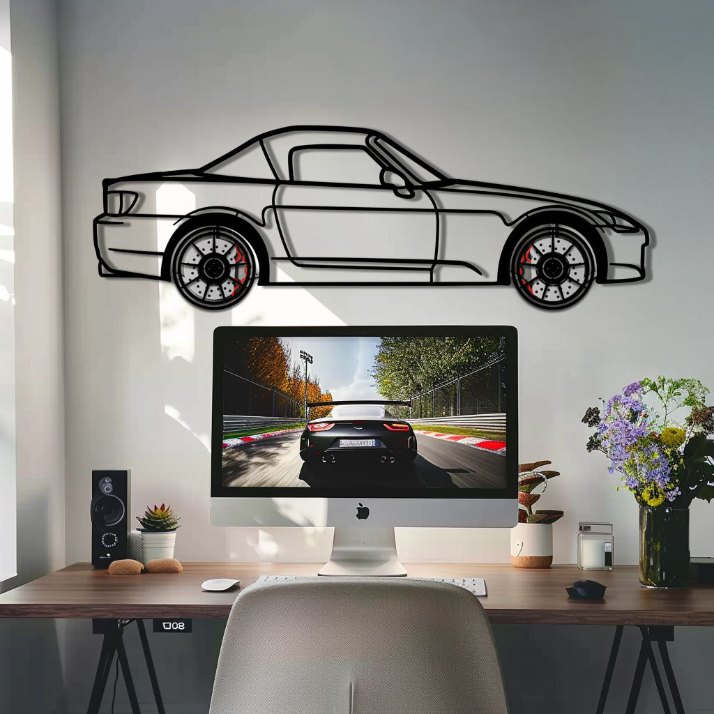 Honda S2000 Metal Car Wall Art with Rotating Wheels - JDM Roadster Silhouette - Interactive Automotive Wall Decor - KAFMEKA143 - Tampa Home & Garden Store
