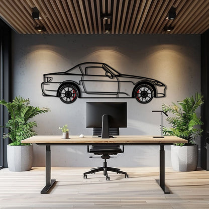Honda S2000 Metal Car Wall Art with Rotating Wheels - JDM Roadster Silhouette - Interactive Automotive Wall Decor - KAFMEKA143 - Tampa Home & Garden Store