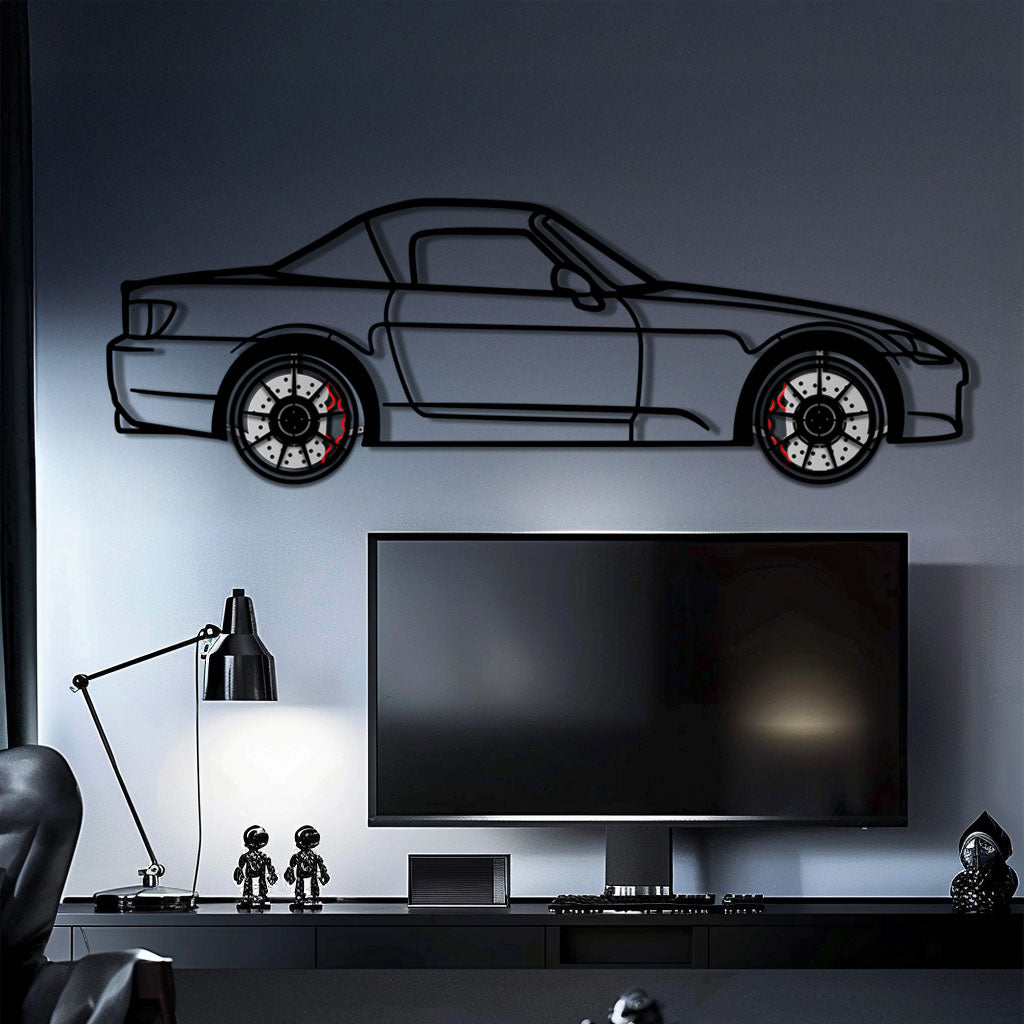 Honda S2000 Metal Car Wall Art with Rotating Wheels - JDM Roadster Silhouette - Interactive Automotive Wall Decor - KAFMEKA143 - Tampa Home & Garden Store