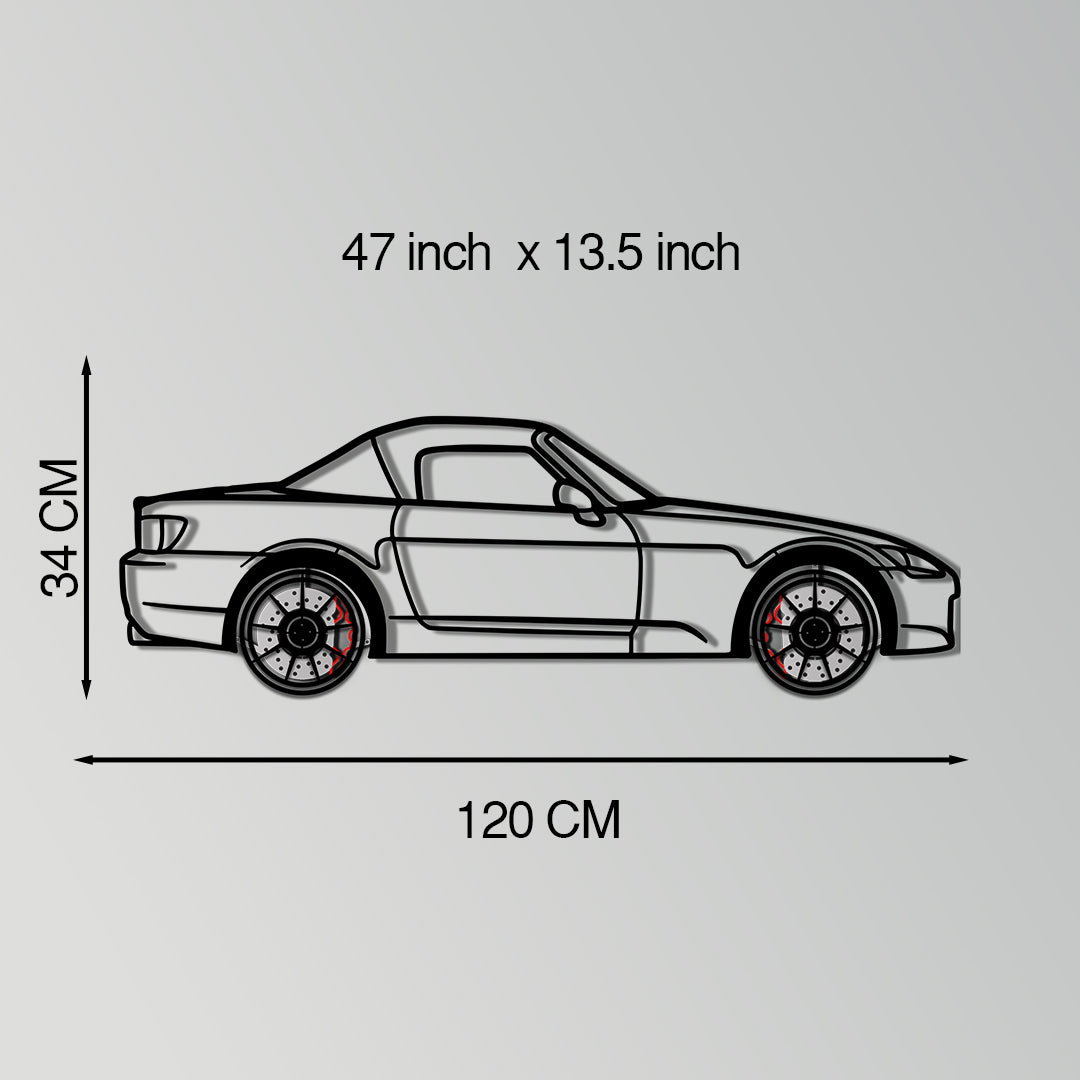 Honda S2000 Metal Car Wall Art with Rotating Wheels - JDM Roadster Silhouette - Interactive Automotive Wall Decor - KAFMEKA143 - Tampa Home & Garden Store