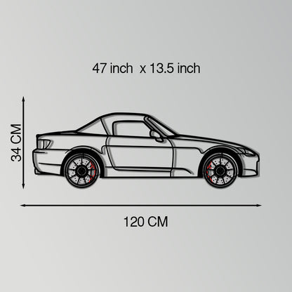 Honda S2000 Metal Car Wall Art with Rotating Wheels - JDM Roadster Silhouette - Interactive Automotive Wall Decor - KAFMEKA143 - Tampa Home & Garden Store