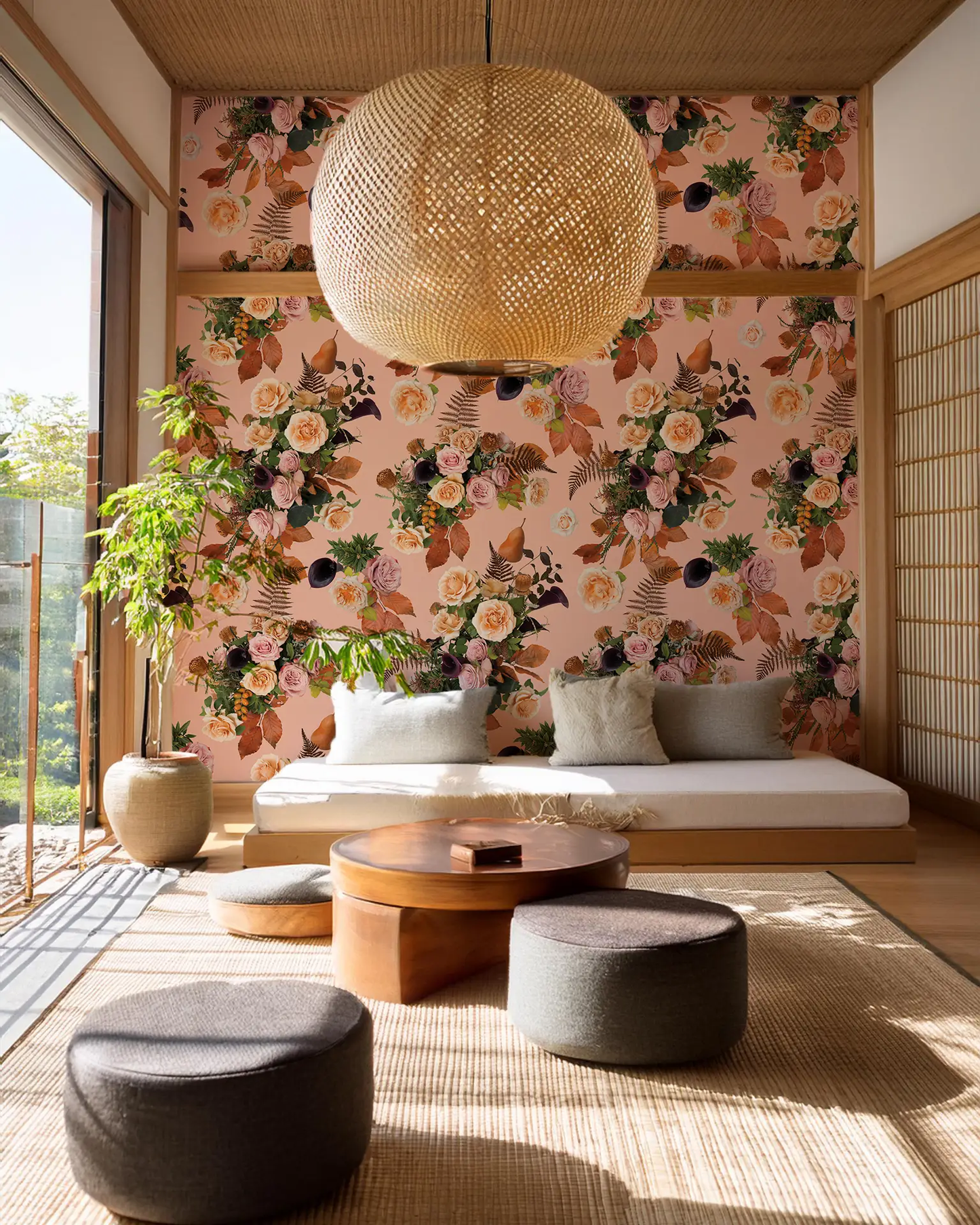 Honey & Poppies Wallpaper, blush - Tampa Home & Garden Store
