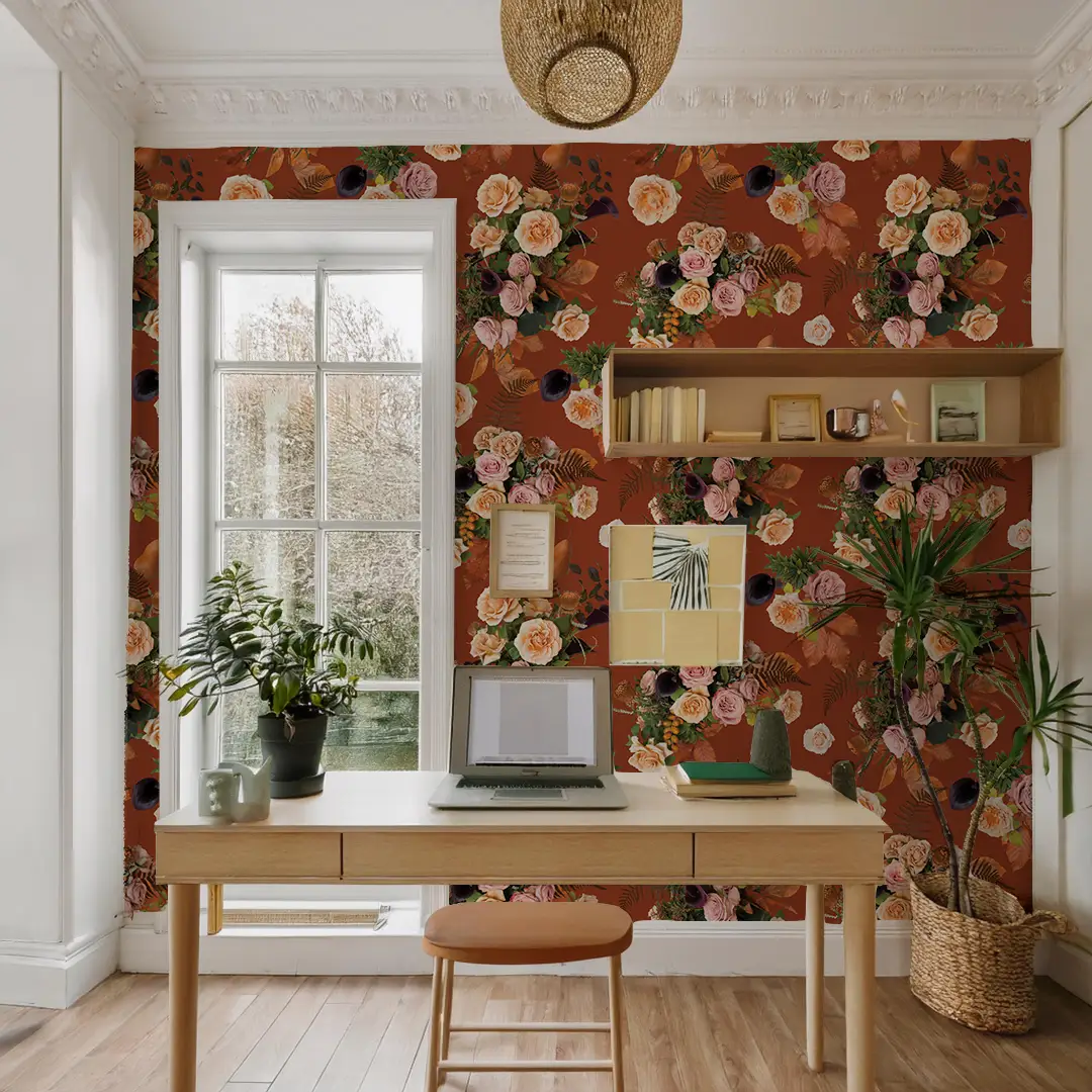 Honey & Poppies Wallpaper, rust - Tampa Home & Garden Store