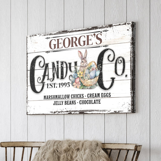 Honey Bunny Candy Company Sign II canvas by Tailored Canvases; rustic whiteboard with bunny on Tampa Home & Garden Store