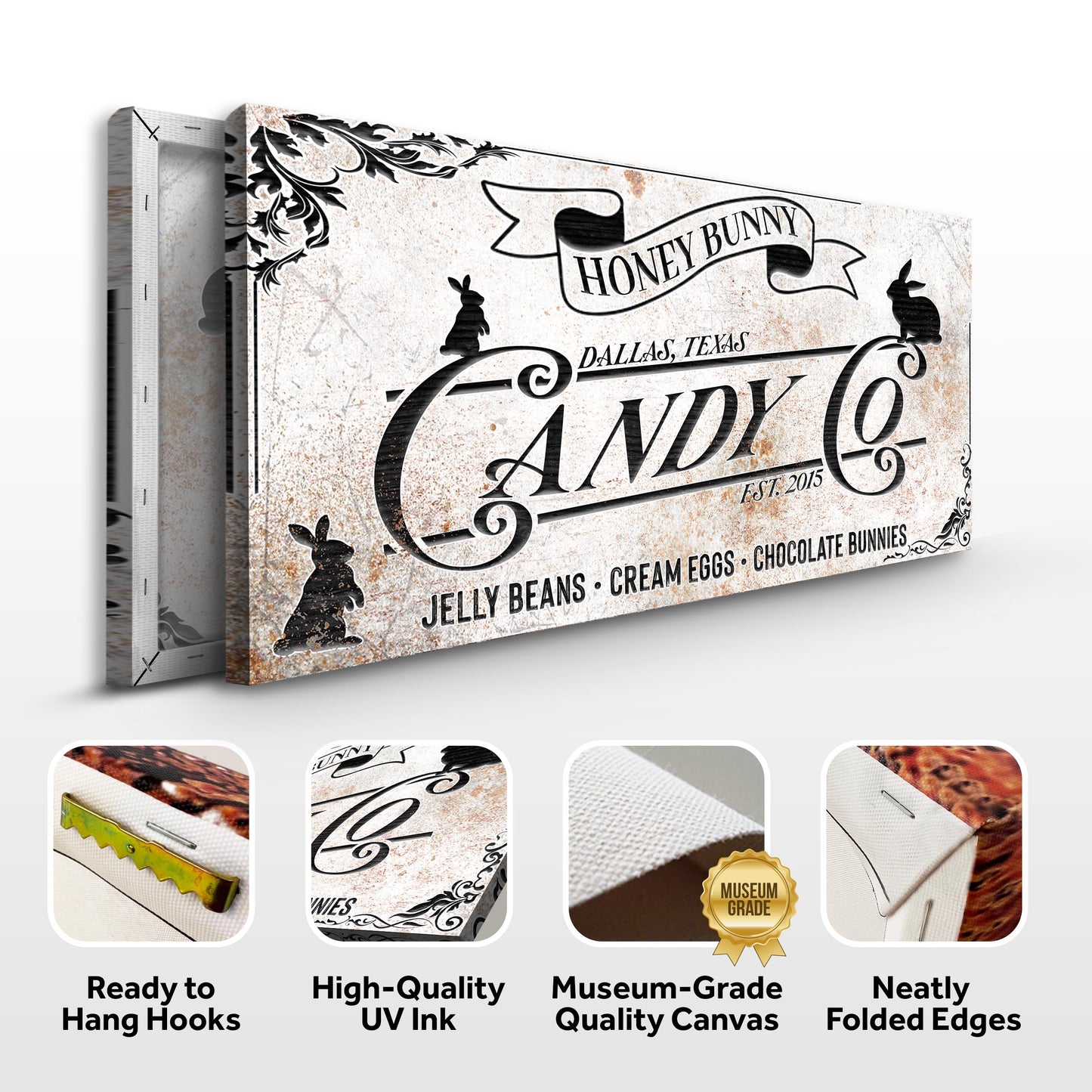 Honey Bunny Candy Company Sign canvas set Tailored Canvases; banner canvas 3-panel on Tampa Home & Garden Store