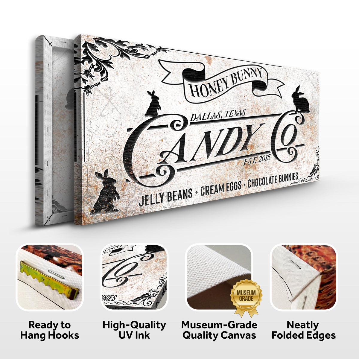 Honey Bunny Candy Company Sign canvas set Tailored Canvases; banner canvas 3-panel on Tampa Home & Garden Store