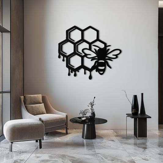 Honeybee and Honeycomb Silhouette Metal Wall Art – Modern Bee Home Decor- KAF543 - Tampa Home & Garden Store
