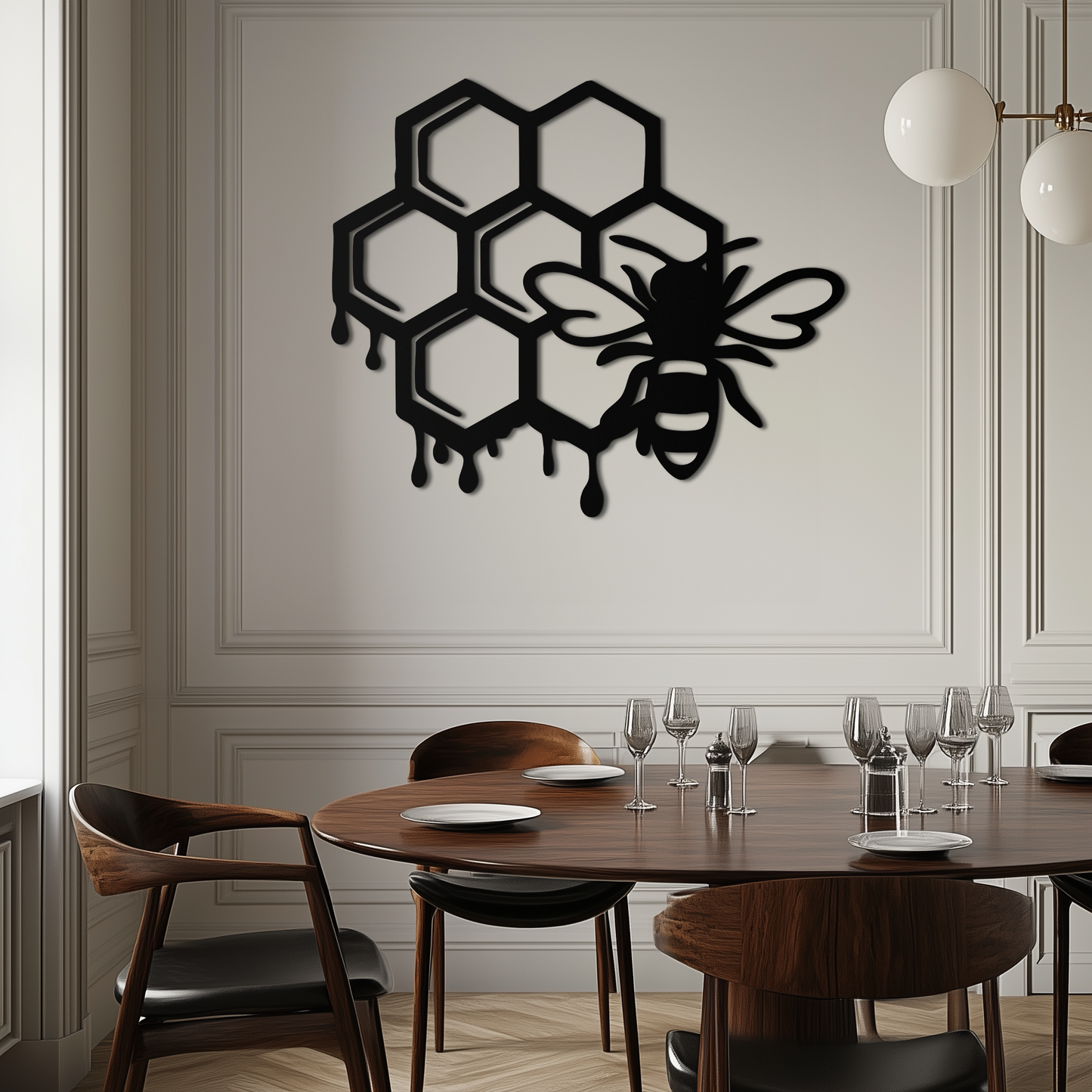 Honeybee and Honeycomb Silhouette Metal Wall Art – Modern Bee Home Decor- KAF543 - Tampa Home & Garden Store