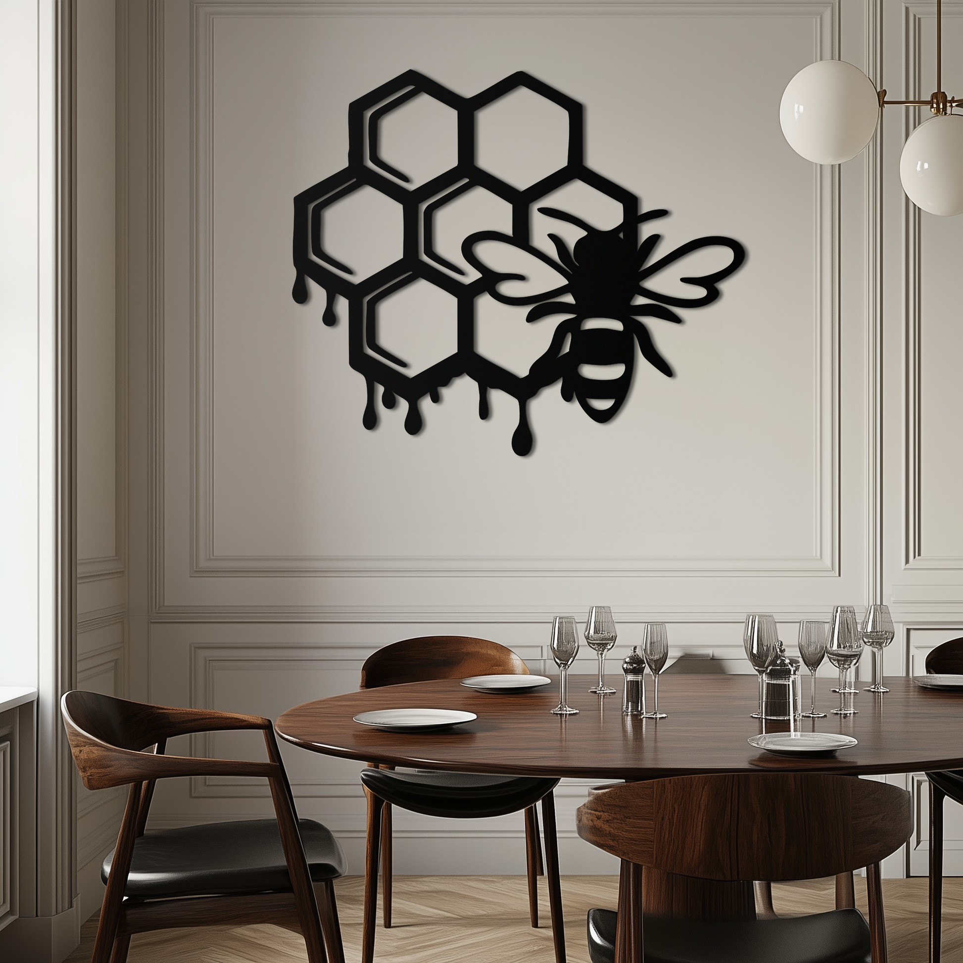 Honeybee and Honeycomb Silhouette Metal Wall Art – Modern Bee Home Decor- KAF543 - Tampa Home & Garden Store
