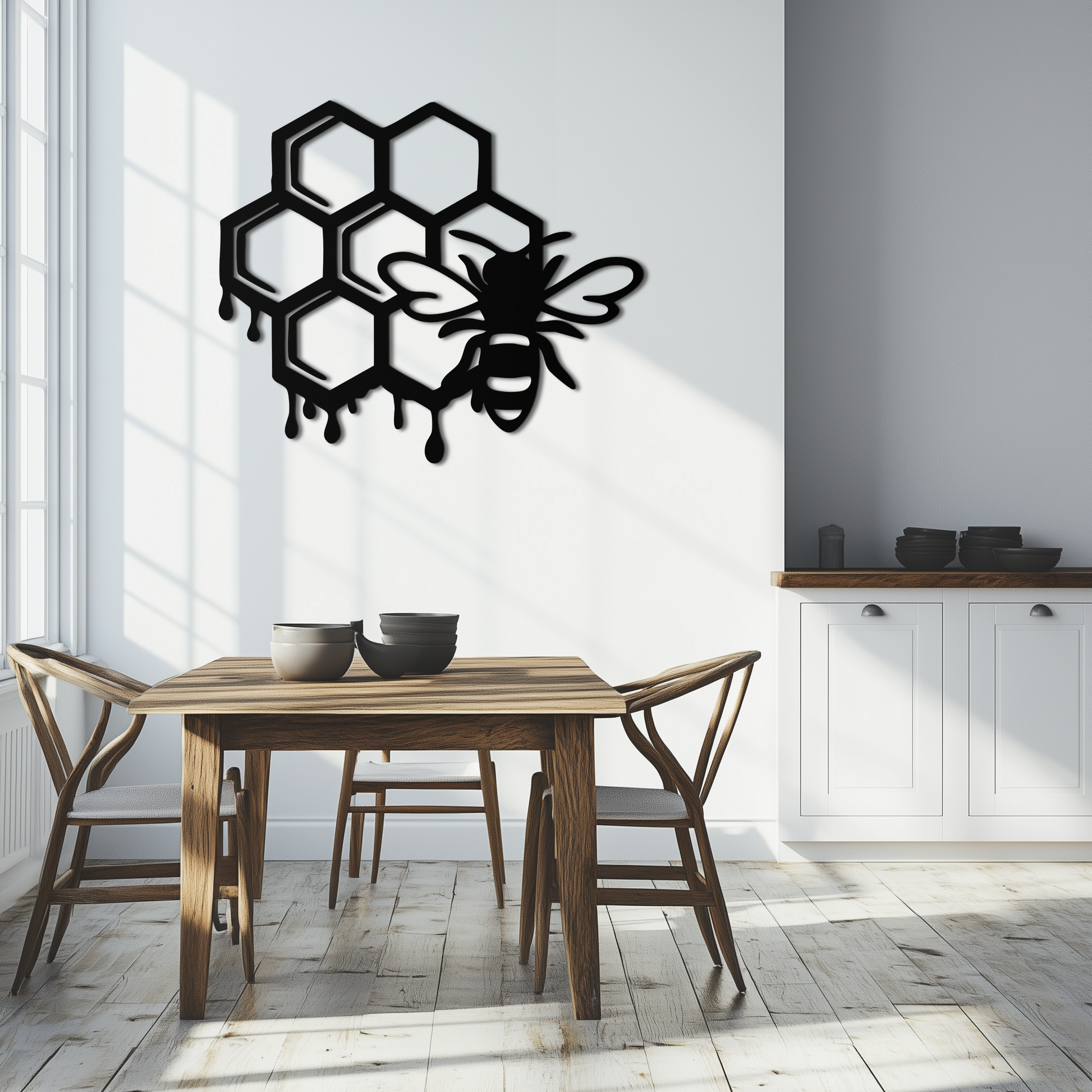 Honeybee and Honeycomb Silhouette Metal Wall Art – Modern Bee Home Decor- KAF543 - Tampa Home & Garden Store