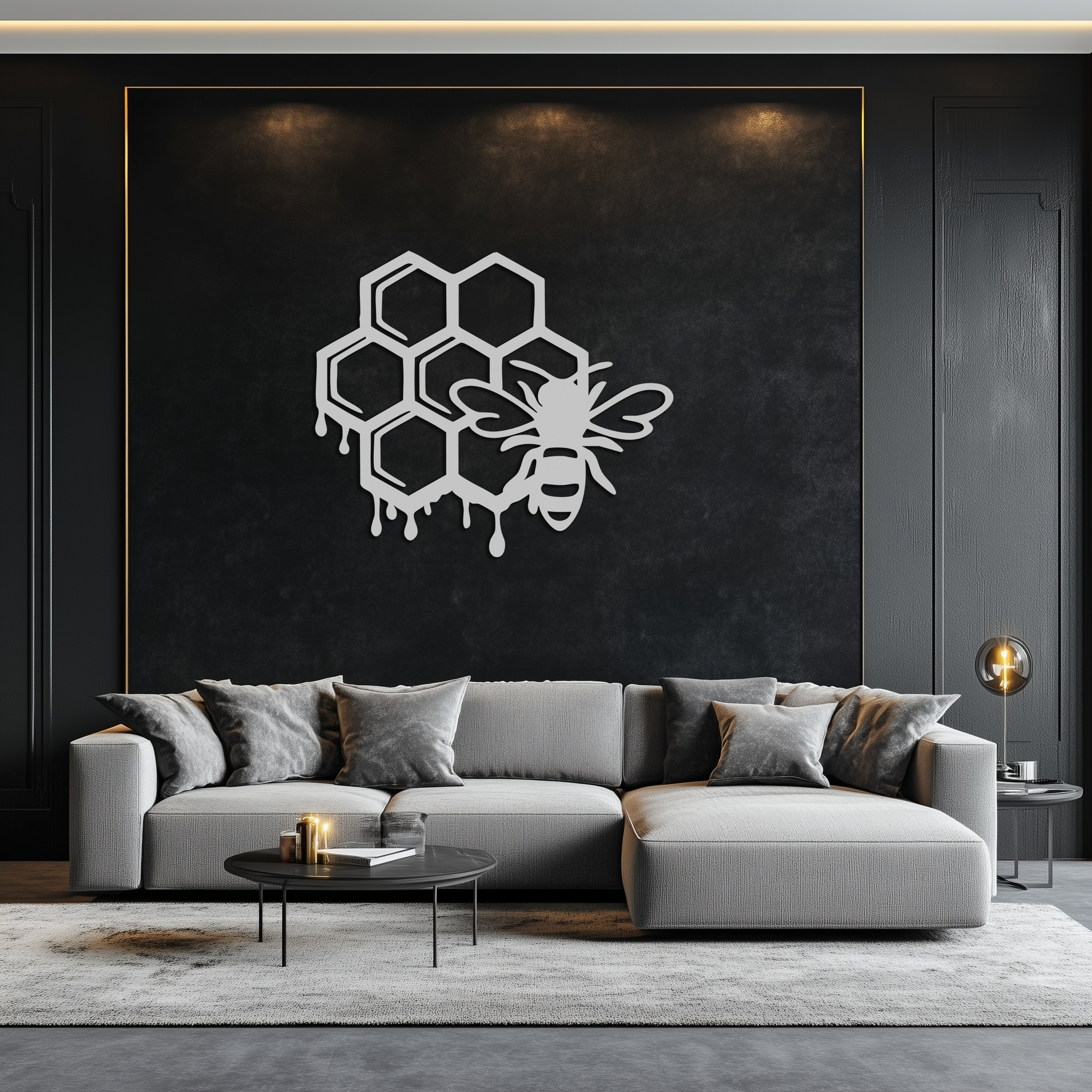 Honeybee and Honeycomb Silhouette Metal Wall Art – Modern Bee Home Decor- KAF543 - Tampa Home & Garden Store