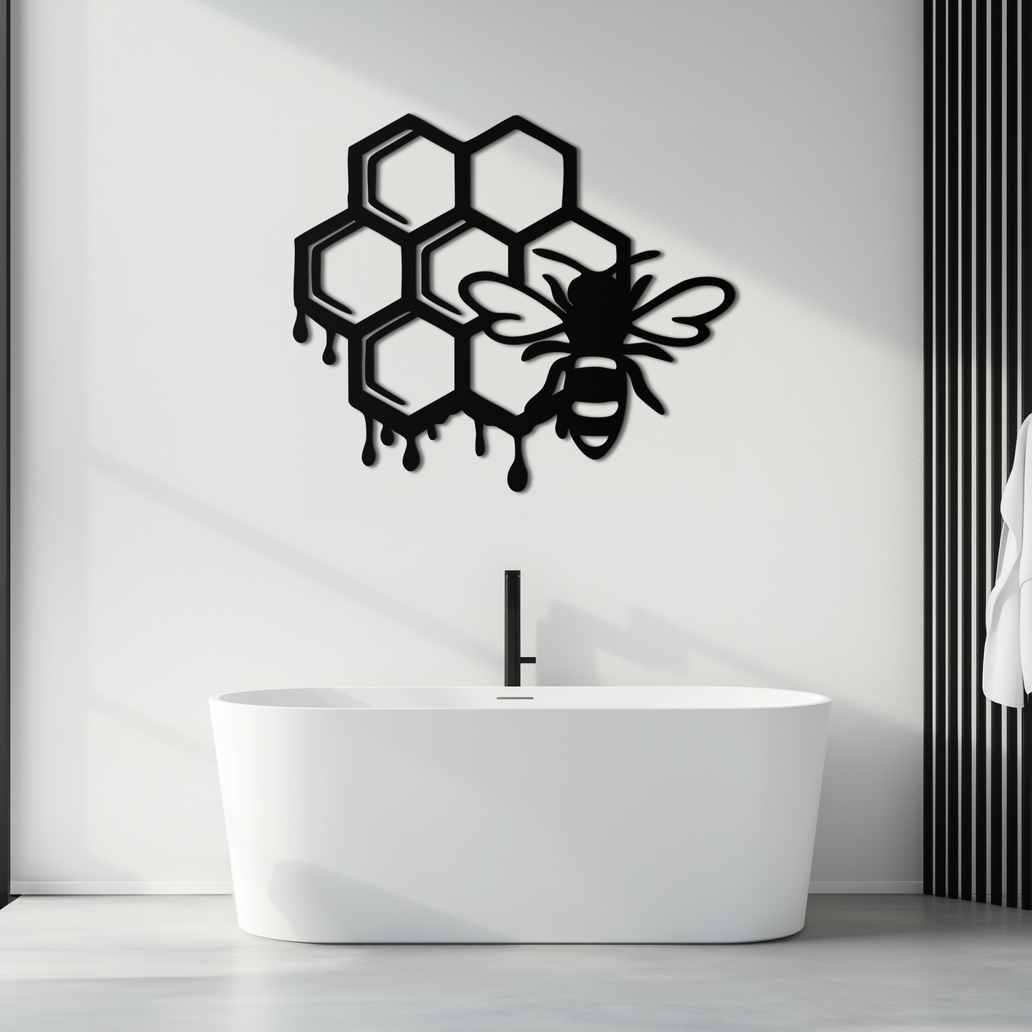 Honeybee and Honeycomb Silhouette Metal Wall Art – Modern Bee Home Decor- KAF543 - Tampa Home & Garden Store