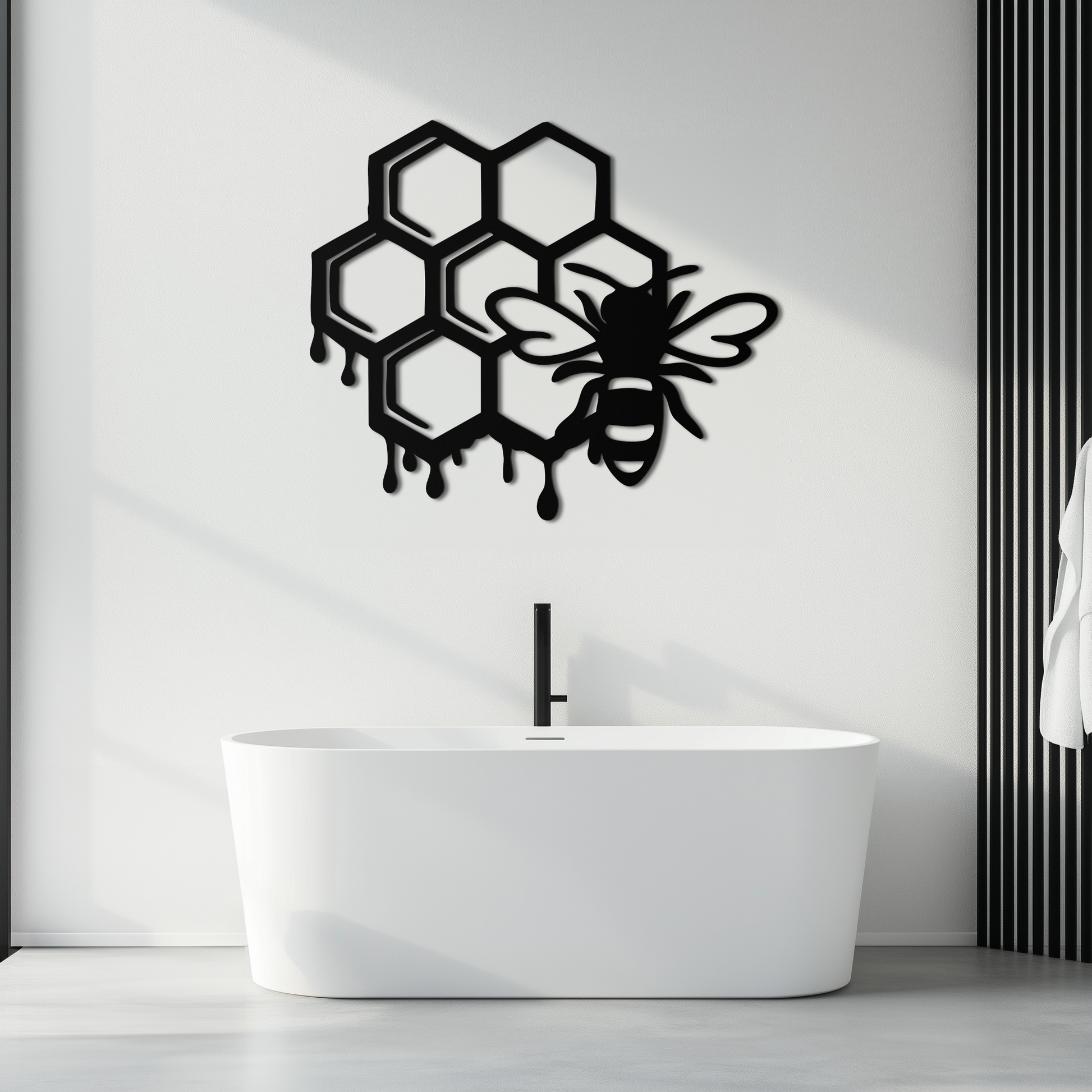 Honeybee and Honeycomb Silhouette Metal Wall Art – Modern Bee Home Decor- KAF543 - Tampa Home & Garden Store