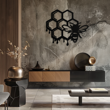Honeybee and Honeycomb Silhouette Metal Wall Art – Modern Bee Home Decor- KAF543 - Tampa Home & Garden Store