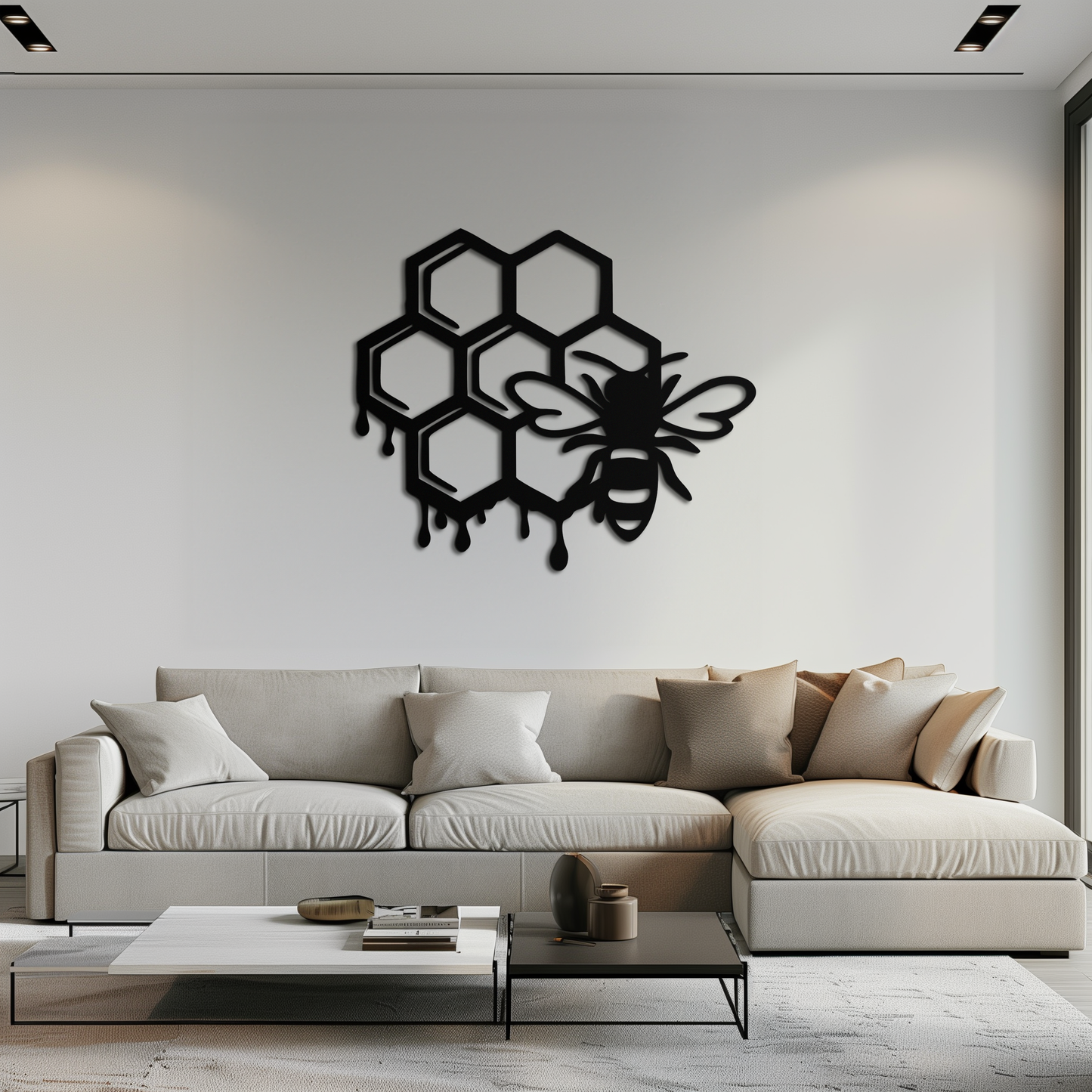 Honeybee and Honeycomb Silhouette Metal Wall Art – Modern Bee Home Decor- KAF543 - Tampa Home & Garden Store