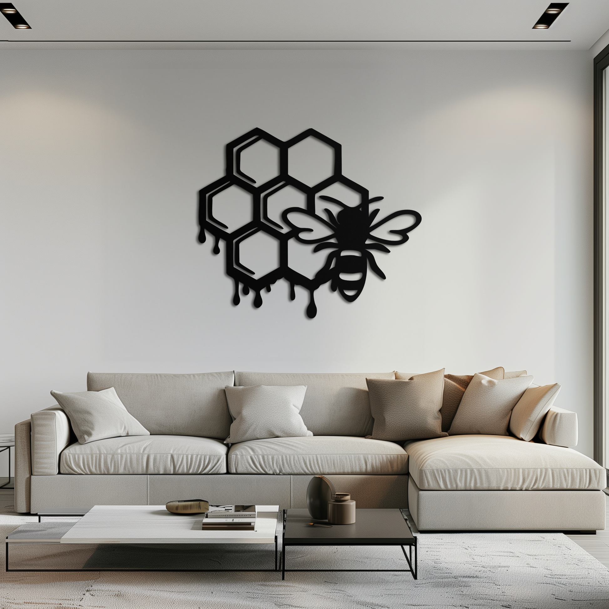 Honeybee and Honeycomb Silhouette Metal Wall Art – Modern Bee Home Decor- KAF543 - Tampa Home & Garden Store