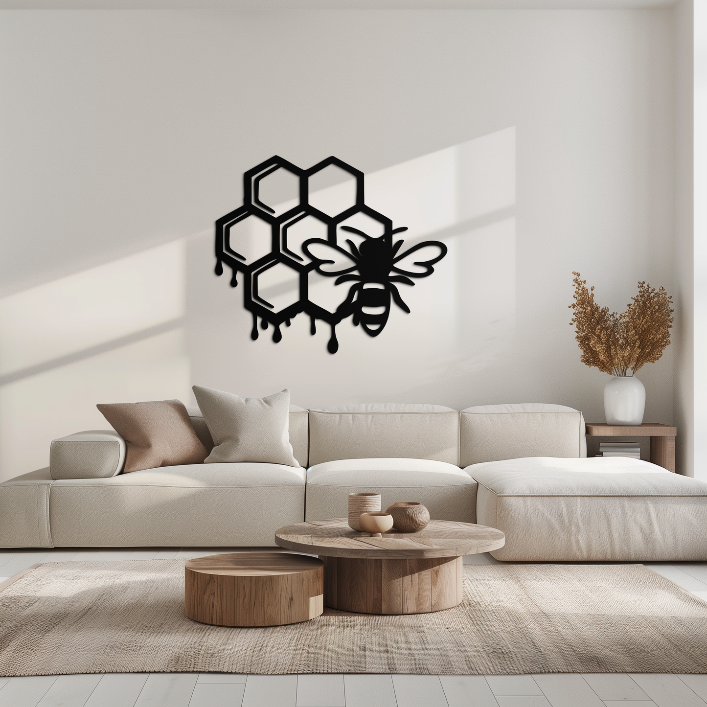 Honeybee and Honeycomb Silhouette Metal Wall Art – Modern Bee Home Decor- KAF543 - Tampa Home & Garden Store