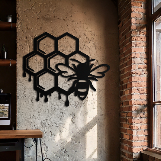 Honeybee and Honeycomb Silhouette Metal Wall Art – Modern Bee Home Decor- KAF543 - Tampa Home & Garden Store
