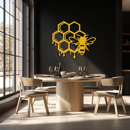 Honeybee and Honeycomb Silhouette Metal Wall Art – Modern Bee Home Decor- KAF543 - Tampa Home & Garden Store