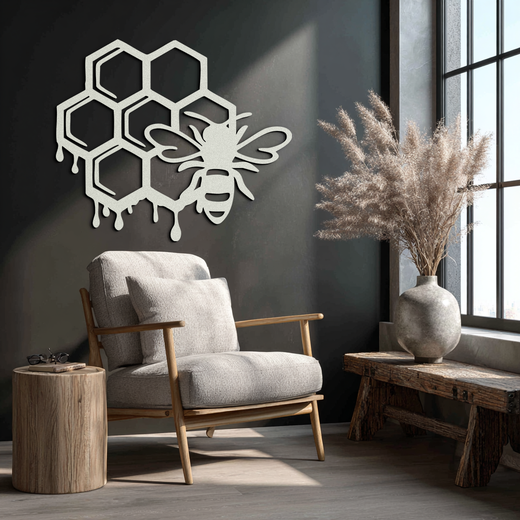 Honeybee and Honeycomb Silhouette Metal Wall Art – Modern Bee Home Decor- KAF543 - Tampa Home & Garden Store