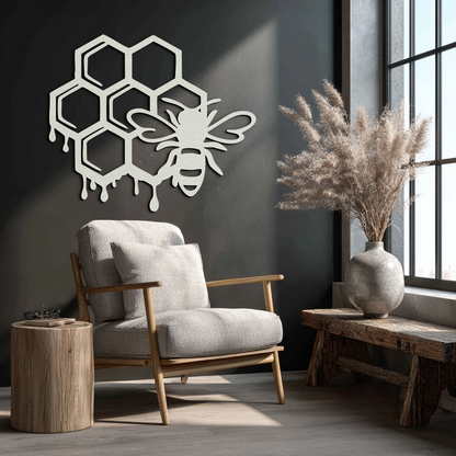 Honeybee and Honeycomb Silhouette Metal Wall Art – Modern Bee Home Decor- KAF543 - Tampa Home & Garden Store