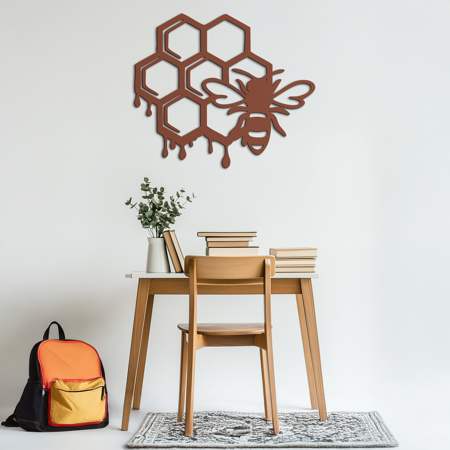 Honeybee and Honeycomb Silhouette Metal Wall Art – Modern Bee Home Decor- KAF543 - Tampa Home & Garden Store