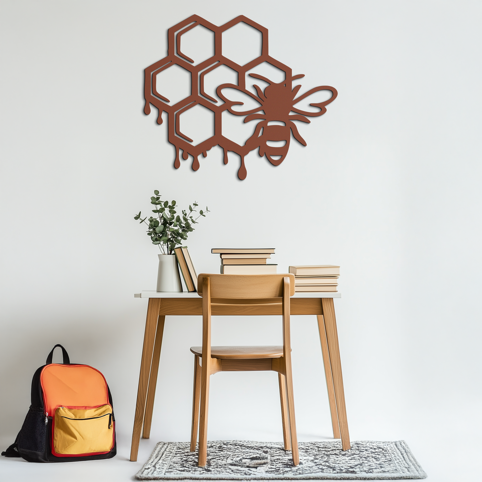 Honeybee and Honeycomb Silhouette Metal Wall Art – Modern Bee Home Decor- KAF543 - Tampa Home & Garden Store