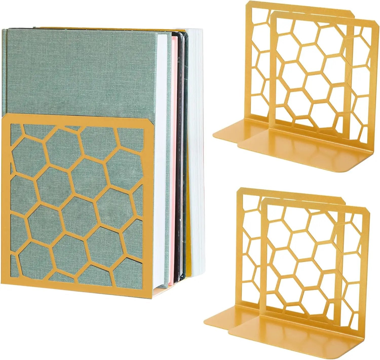 Honeycomb Bookends 2-Pack – Modern Metal Book Ends by Geomod - Tampa Home & Garden Store