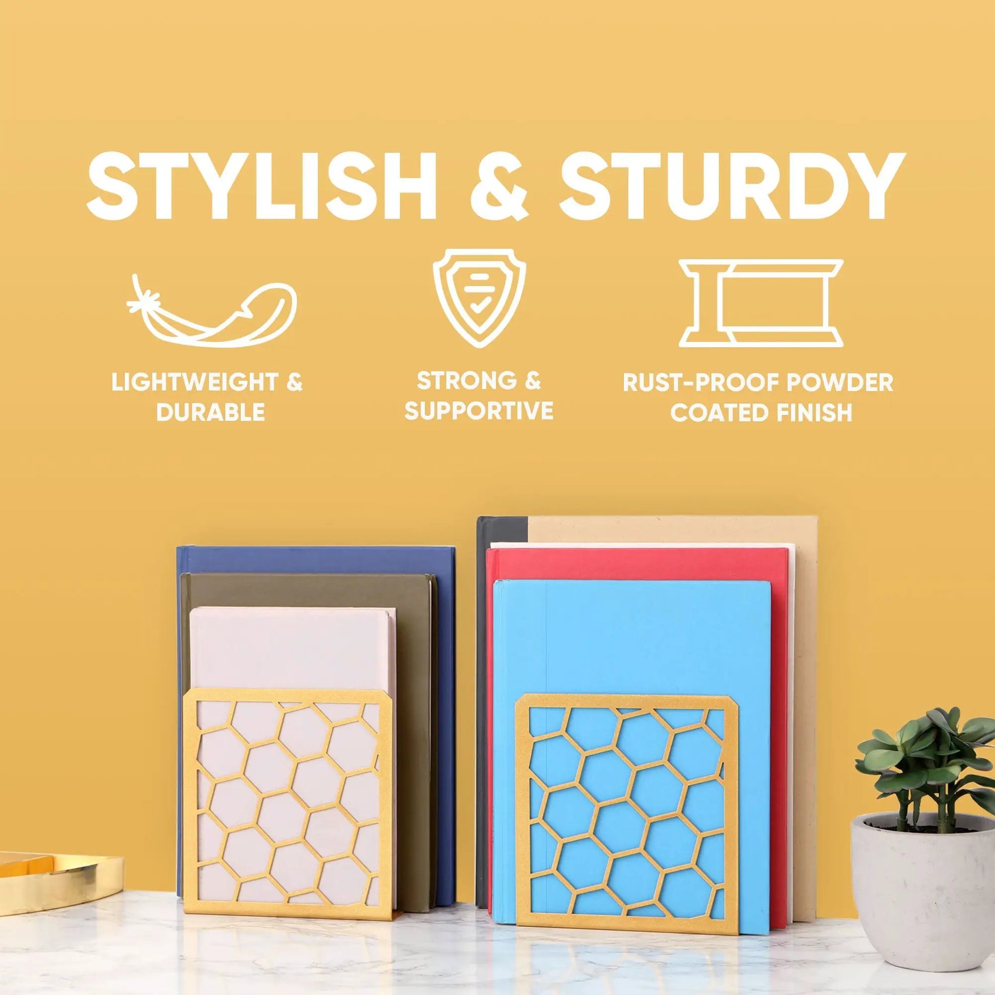 Honeycomb Bookends 2-Pack – Modern Metal Book Ends by Geomod - Tampa Home & Garden Store