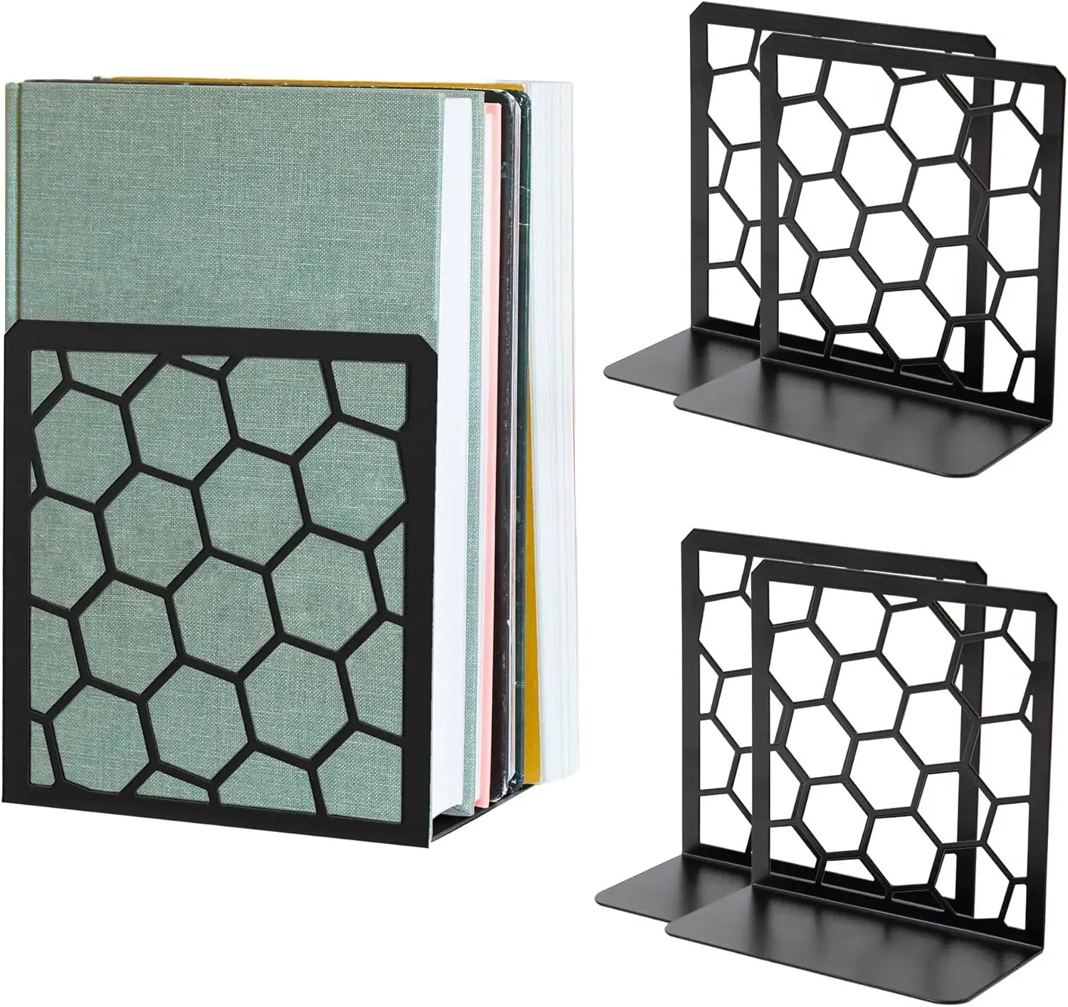 Honeycomb Bookends 2-Pack – Modern Metal Book Ends by Geomod - Tampa Home & Garden Store