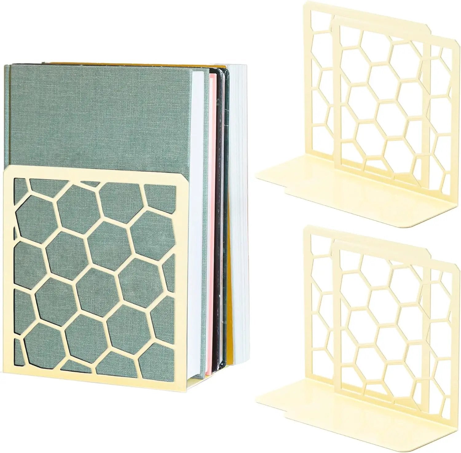Honeycomb Bookends 2-Pack – Modern Metal Book Ends by Geomod - Tampa Home & Garden Store